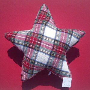 Pottery Barn Stewart Plaid Star Shaped Pillow Holiday Christmas New
